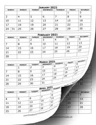Printable blank monthly calendar for 2021 available with large square spaces for each day of the month. Printable 2021 Calendar Four Months Per Page