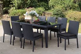 9 Pc Summerville Dark Aluminum Frame Pe Resin Wicker Table Glass Top And Chair Set Wicker Dining Set Outdoor Dining Resin Patio Furniture