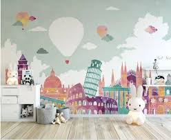 Hand Painted Cartoon Hot Air Balloon Wallpaper Colorful Etsy Diy Baby Room Decor Baby Room Decor Baby Room Diy