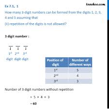 If the elements can repeat in the combination, the formula is: Ex 7 1 1 How Many 3 Digit Numbers Can Be Formed From Ex 7 1