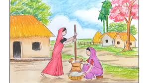 How To Draw Village Scenery Step By Step Oil Pastel Painting Youtube Figures, objects and nature are some of the common drawings in poster rangoli.