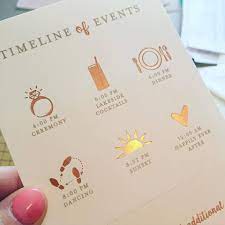 Ginger P Design Rose Gold Foil Timeline Of Wedding Events Rose Gold Wedding Inspiration Modern Wedding Invitations Wedding Invitations