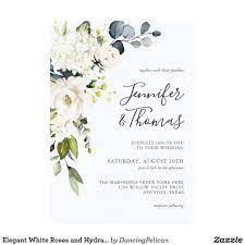 Elegant White Roses And Hydrangeas Floral Wedding Invitation Zazzle Com Rose Wedding Invitations Wedding Invitations Affordable Wedding Invitations