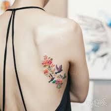 Pretty Feminine Watercolour Tattoo Bird Flowers Tattoos Korean Tattoo Artist Cool Tattoos