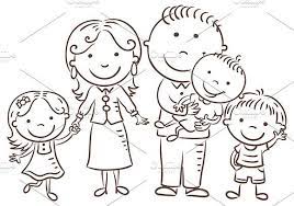 Happy Family With Three Children Stick Figure Drawing Family Coloring Pages Family Coloring