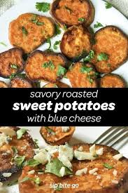 Savory Roasted Sweet Potatoes With Blue Cheese Recipe Recipe Sweet Potato Side Dish Sweet Potato Sides Potato Side Dishes