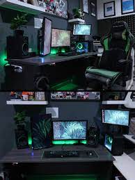 Green Setup With Plants Gaming Room Setup Video Game Rooms Video Game Room Design