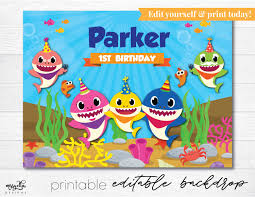 Free Printable 1st Birthday Baby Shark Cake Baby Shark Backdrop Editable Pdf Printable Backdrop Baby Shark Party Baby Shark Printable Pinkf Shark Themed Birthday Party Baby Shark Shark Theme Birthday