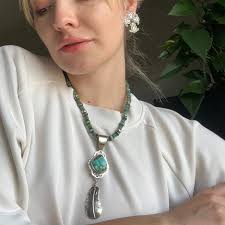 Ciondolo con piuma in argento Sterling Royston Turq di qualità gemma fatto  a mano Navajo John Nelson