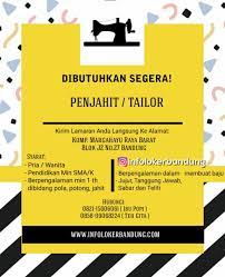 Pt trisco tam membuka lowongan kerja untuk jabatan operator jahit penempatan bandung. Lowongan Kerja Penjahit Tailor Perusahaan Konveksi Bandung Juli 2018 Info Loker Bandung 2021