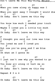 Country Music Don T Leave Me This Way Ricky Nelson Lyrics And Chords