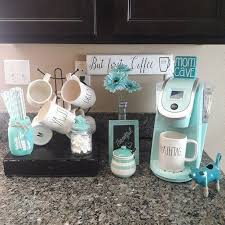 90 Beautifully Designed Countertop Coffee Stations Lures And Lace In 2020 Diy Coffee Station Teal Kitchen Decor Coffee Bar Home