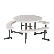Lifetime Resin Outdoor Almond 44 In Round Folding Picnic Table 260205 The Home Depot In 2020 Round Picnic Table Folding Picnic Table Picnic Table
