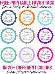 When a baby shower is held after the birth of a baby, an invitation to attend the shower may be combined with a baby announcement. Free Printable Baby Shower Favor Tags In 20 Colors Cheap Baby Shower Favors Simple Baby Shower Bridal Shower Favors Cheap