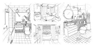 Sketch for master bath renovation dressing room design. Hand Drawn Modern Bathroom And Toilet Interior Design Collection Royalty Free Cliparts Vectors And Stock Illustration Image 74817299
