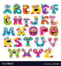 Cartoon Children Cute And Funny Monster Alphabet Vector Image Funny Monsters Hand Lettering Alphabet Monster Crafts
