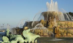 Centennial fountain and water arc; Buckingham Fountain In Grant Park Famous Chicago Attractions
