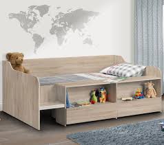 Composed of solid acacia wood, this one has a low profile platform. Stella Oak Wooden Kids Low Sleeper Cabin Storage Bed Frame 3ft Single