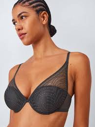 John Lewis Eloise High Apex Underwired Padded Plunge Bra, Graphite