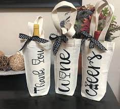 Custom Wine Tote Set Of Three Wine Totes Thank You Gift Hostess Gift Wine Gift Canvas Wine Bag Thank You Gift Wine Bag Canvas Wine Bag Wine Gifts