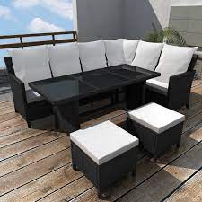 poly rattan loungeset 8 personen zwart blokker sitzgruppe garten lounge set aussenmobel