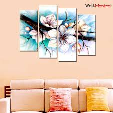 Living room flowers wall painting. White Flower Wall Painting In Multiple Frames Canvas Wallmantra