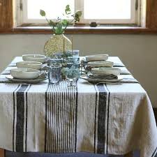 Black Linen Provence Tablecloth Black Stripes Over Natural Grey Colour Shade Backround This Wonderful Mix Black Linen Tablecloth Table Cloth Linen Tablecloth
