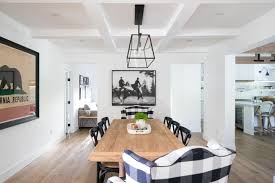 White Dining Room With Black And White Buffalo Check Fabric Buffalo Print Upholstered Chairs Dining Room Contemporary Rustic Dining Room Casual Dining Rooms