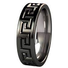 Custom Pegasus With Greek Key Carvings And Black Diamond Finish Titanium Rings For Men Black Titanium Ring Titanium Rings