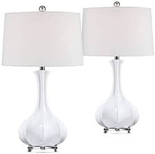 Aurion Coastal Table Lamps Set Of 2 Fluted Ceramic Gourd White Drum Shade For Living Room Family Bedroom Bedside Pos In 2020 Table Lamp Sets Lamp Possini Euro Design