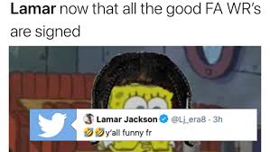 Trending images and videos related to jackson! Lamar Jackson Reacts To Memes About The Ravens Not Signing A Receiver This Offseason Article Bardown