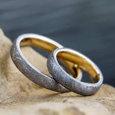 Meteorite Wedding Band Set 14k Yellow Gold Matching Rings 3623 In 2020 Meteorite Wedding Band Meteorite Wedding Band Set Mens Wedding Bands Unique