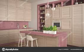 modern red kitchen wooden details