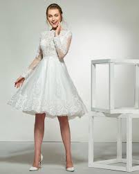 D69 Ivory A Line Knee Length Bridal Dress Knee Length Wedding Dress Wedding Dresses Long Sleeve Short Wedding Dress