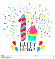 Cartao Do Feliz Aniversario Para A Arte Do Partido Do Divertimento Do Bebe De 1 Ano Ilustracao Do Vetor Ilustracao De Confete Convite 81487011