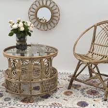 table basse ronde en rotin naturel style vintage plateau verre decoclico table basse plateau en verre table basse ronde