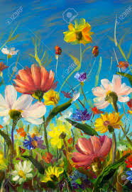 A true impressionist in every sense of the word, dyf stands with the masters of his field. Oil Painting White Yellow And Red Flowers Field Landscape Flowers Field At Blue Sky Spring Fresh Flowers Nature Background Artwork Impressionism Stock Photo Picture And Royalty Free Image Image 97057440