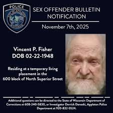 SEX OFFENDER INFORMATIONAL BULLETIN November 7th, 2025 The City of Appleton  Police Department is releasing the following information pursuant to  Wisconsin State Statute 301.46 which authorizes law enforcement agencies to  inform the