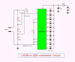 The circuit will display signal level of any audio equipment. Simple Led Voltmeter Circuit Using Lm3914 Eleccircuit