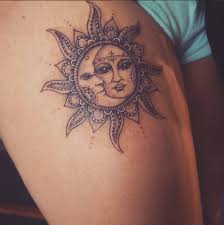 The moon so luminous, but only showed her face during the night. Sun And Moon Tattoo Ink Youqueen Girly Tattoos Sun Moon Sun Tattoos Symbolic Tattoos Tattoos