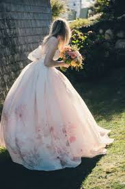 Diy Wedding On Block Island With A Watercolored Gown Floral Wedding Dress Pink Wedding Dresses Bridal Gowns