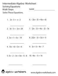 Free Printable Intermediate Algebra Worksheets Also Available Online Algebra Worksheets Solving Equations Equations