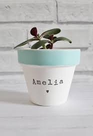 Personalized plant pots are unique pots made of fabric materials and cement. Personalised Plant Pot White And Mint Green Planter Custom Plant Pot In 2021 Plant Pot Design Painted Plant Pots Plant Pot Painting