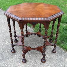 Antique Barley Twist 8 Leg Octagon Carved Oak Walnut Parlor Lamp Entry Table Barley Twist Furniture Antique Barley Twist Entry Table