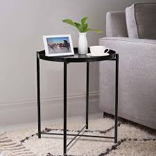 Folding Metal Tray End Table Round Sofa Side Coffee Table Black Side Table Black Side Table Side Coffee Table Round Sofa
