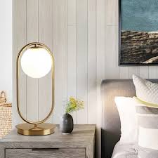 White and gold round nightstands with curvy. Minimalism 1 Head Task Lighting Gold Round Nightstand Lamp With White Glass Shade Beautifulhalo Com