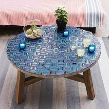 Lucakuins outdoor mosaic side table, accent coffee table end table with metal frame, bench small patio round table glass desk for patio garden yard lawn indoor dining room (green flowers) $48.99. Luxe Designer Driftwood Cocktail Coffee Table Beach 36 Branch Teak Island Round Driftwood 4 Us Tiled Coffee Table Mosaic Coffee Table Mosaic Tiles