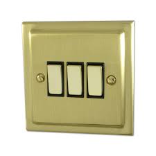 Meljac toggles and push buttons are available as either latching (simple on/off) or momentary above: Victorian Satin Brass Light Switch 3 Gang Brass Switch