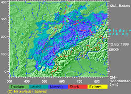 Damit wird die position der wolken erkannt und wichtige informationen über die verteilung und die entwicklung der wolken geliefert (auch während der nacht). Archiv Metradar Alt 12 5 1999 Donnerradar Metradar