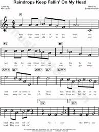 B J Thomas Raindrops Keep Fallin On My Head Sheet Music For Beginners Download Print Pianofo Canzoni Chitarra Spartiti Musicali Lezioni Di Pianoforte